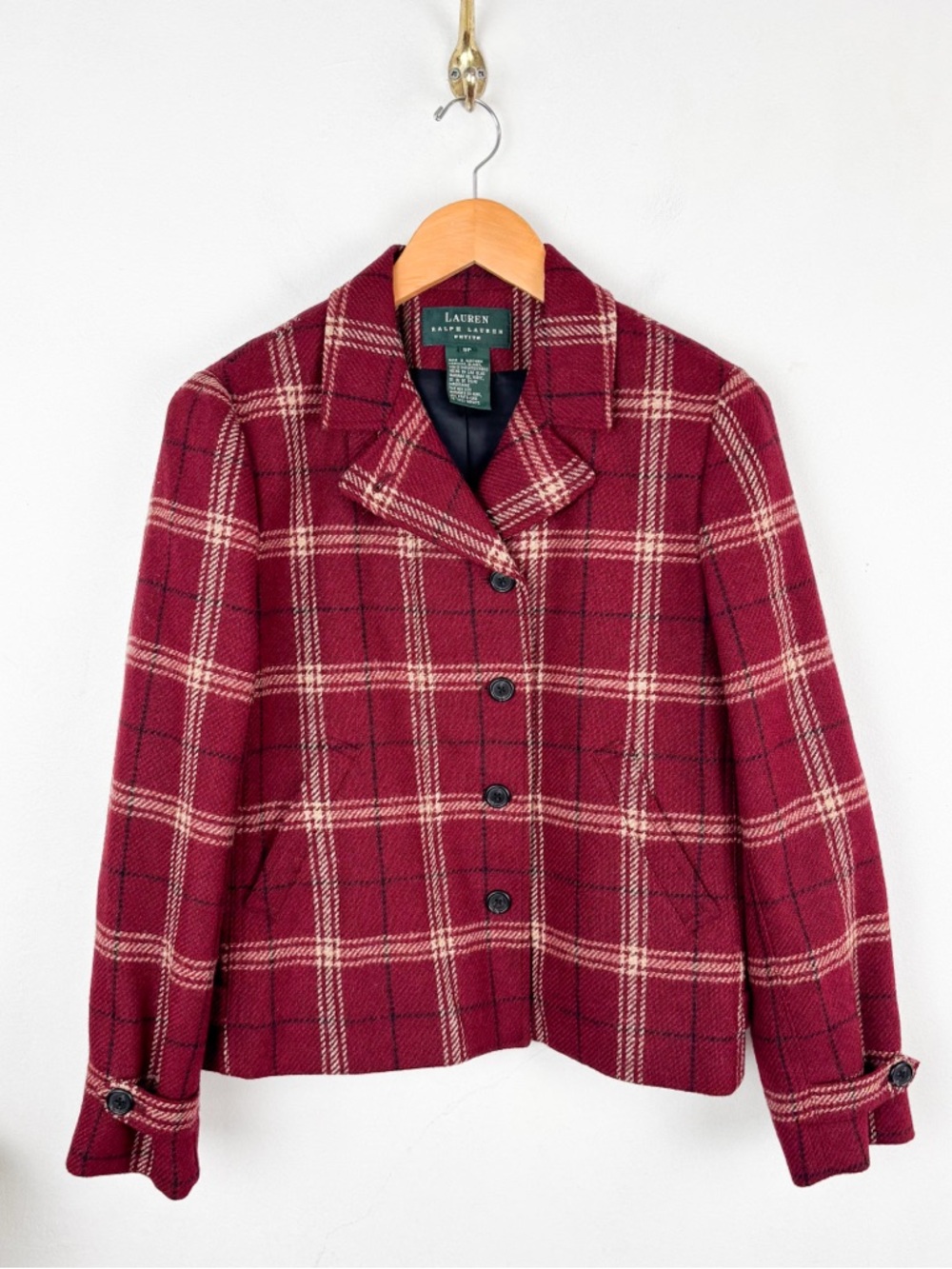 Vintage Lauren Ralph Lauren Red Wool Plaid Jacket Sz 8
